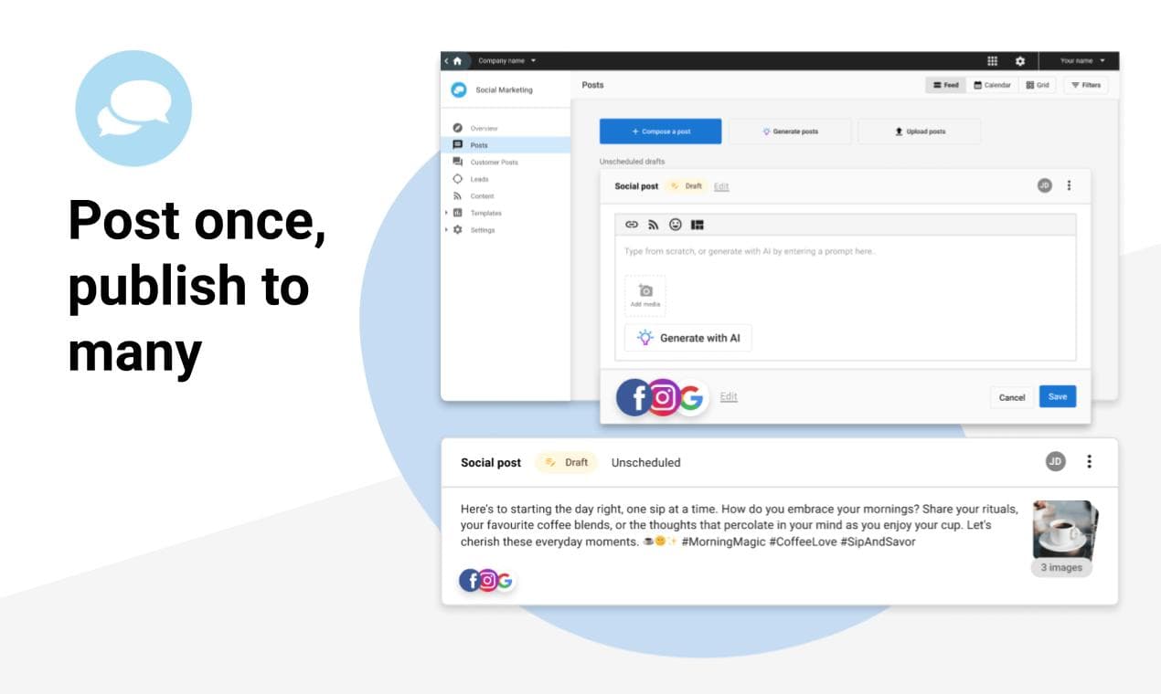 AI-powered social media calendar and scheduling interface with automated posting capabilities
