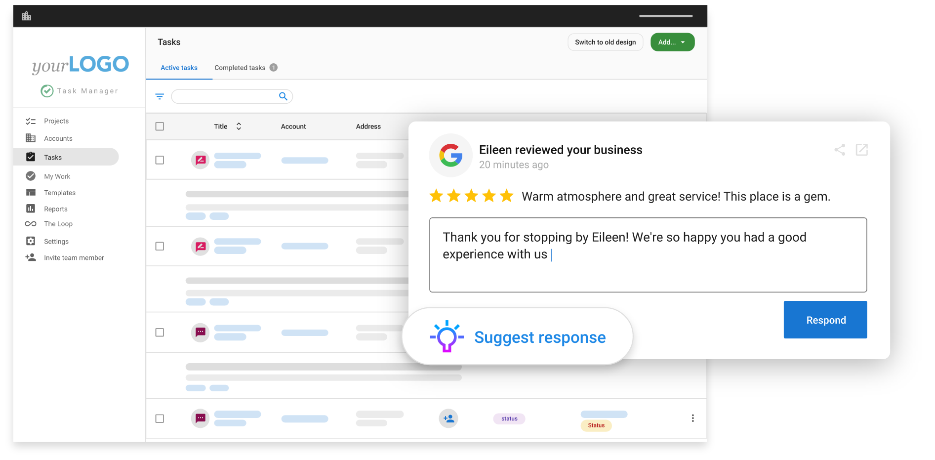 Multi-platform business listing management showing presence across 100+ review sources and directories